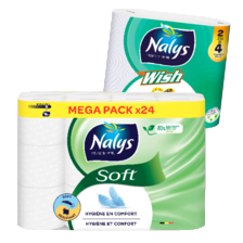Nalys Blitz, Xtra power,
vochtvangers of Wish
keukenpapier of Soft
Hybrid toiletpapier